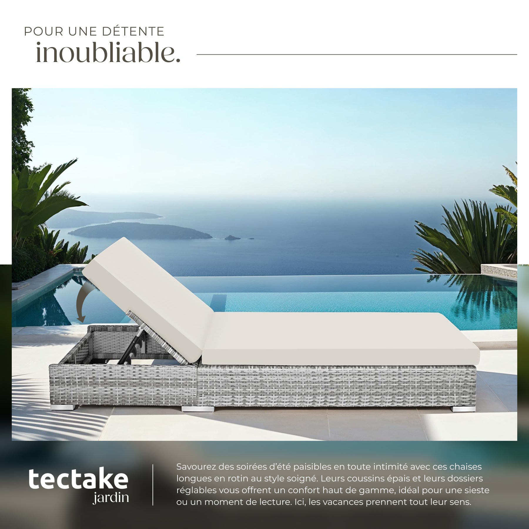 TECTAKE 2 espreguiçadeiras de rattan de alumínio Resistente às intempéries - 4