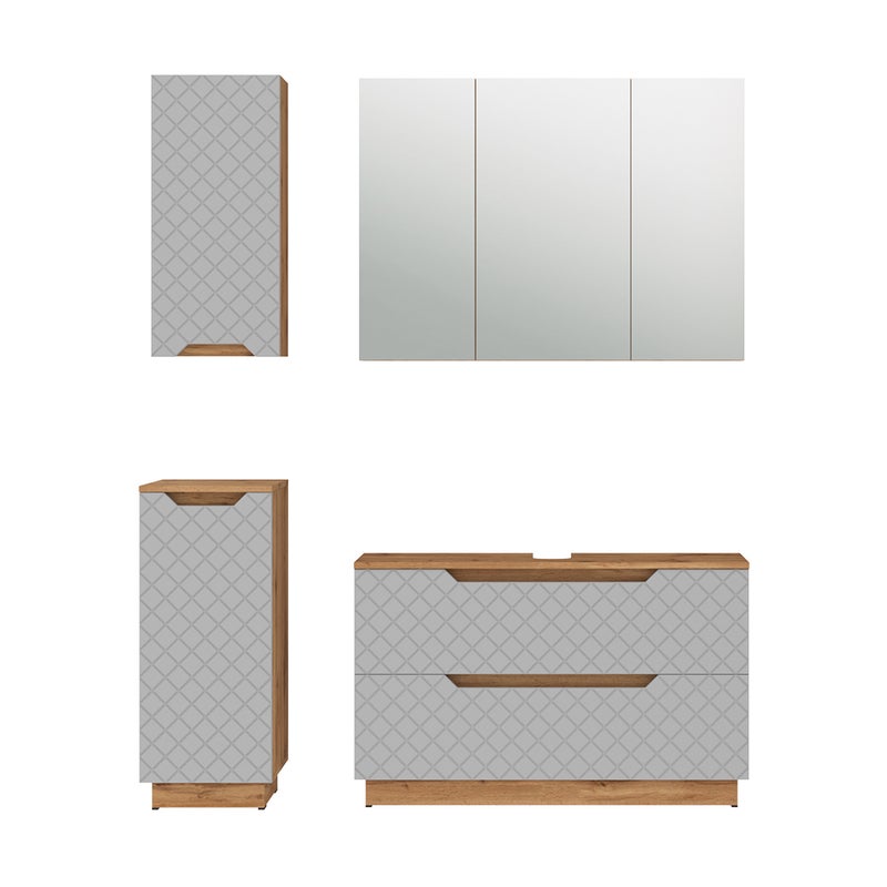Vicco Zestaw mebli łazienkowych Lotta, Dąb/szary ze strukturą płytek, 4 części