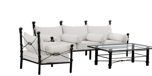 Salon bas de jardin en fer Blanc 5 personnes