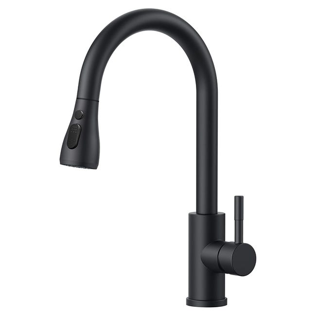 Bateria kuchenna, bateria z wyciąganą wylewką, bateria ze stali nierdzewnej, matowa czerń (z wężem doprowadzającym wodę 3/8")