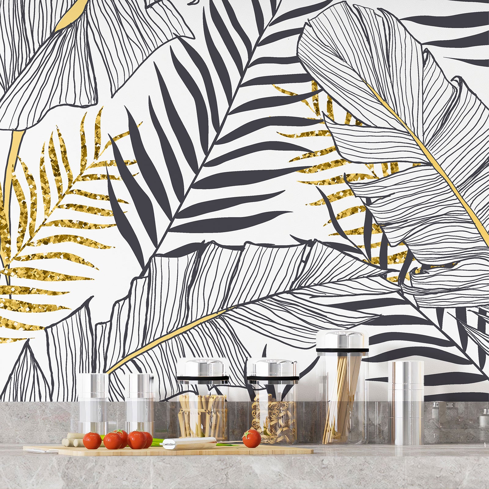 Crédence adhésive sticker décoratif pour cuisine - Feuilles tropicales - Adhésif MAT - 50x75 cm - 4