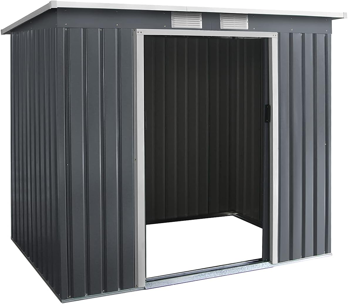 Abri de Jardin Métal Galvanisé 2,37㎡ avec Base-213x130x173CM-2 Portes Coulissantes et 2 Fenêtres, Cabane de Jardin 4,1m³, Rangement à Outils, Gris - 5