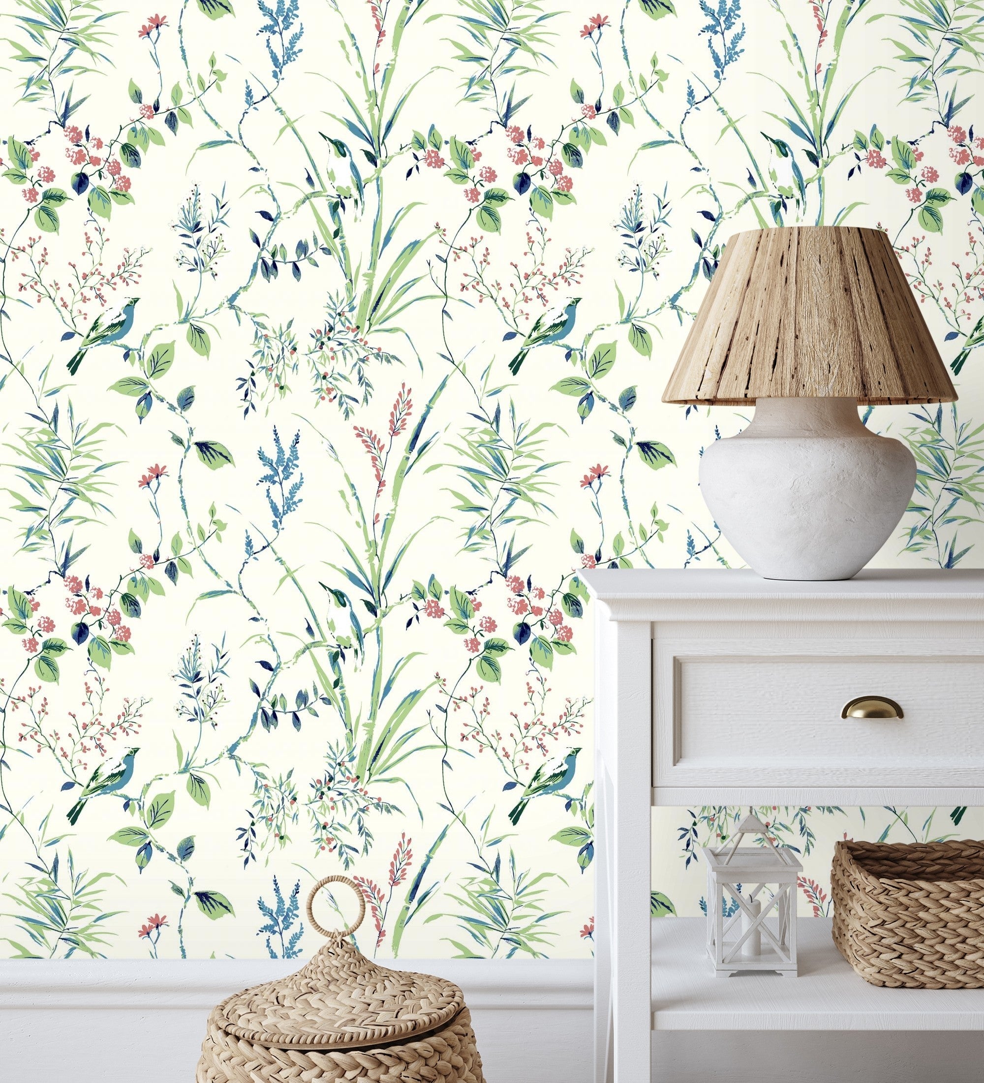Papel pintado vinílico ecológico de ramas flores y pájaros - alison garden 680951 de gaulan - rollo de 10 m x 0,53 m