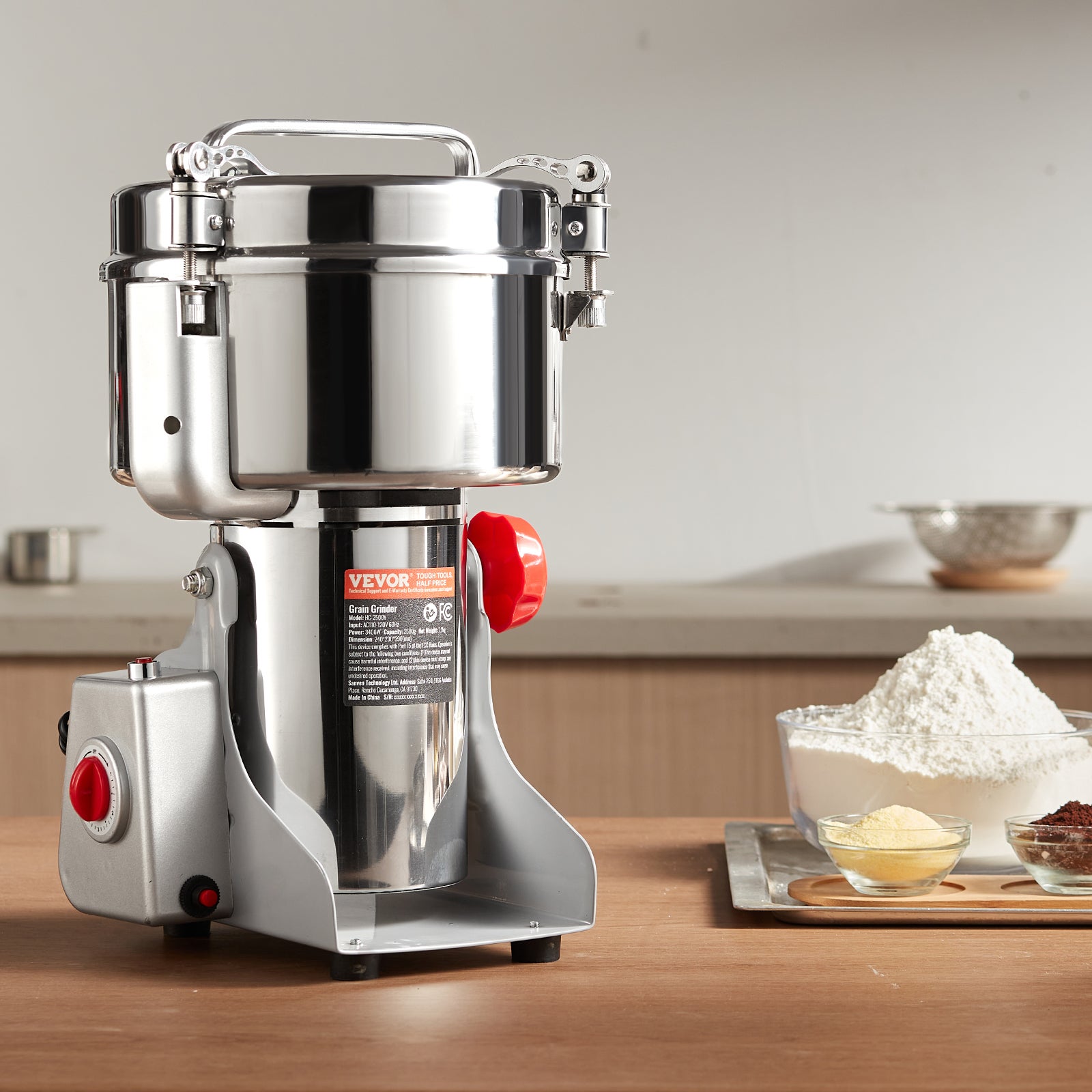 Moulin à épices électrique 2500g,VEVOR broyeur à grains commercial 3400W,acier inoxydable,vibrant,pour moudre rapidement les grains,le café - 8