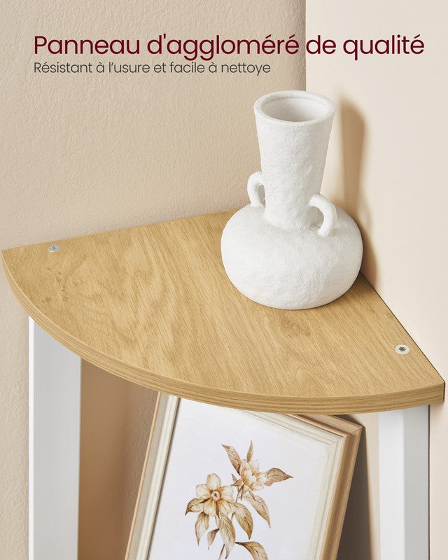 Étagère d'Angle, Bibliothèque 4 Niveaux, Étagère Échelle, Porte-plante, Style Industriel, avec Cadre en Acier, Couleur Chêne Naturel et Blanc Mat - 6