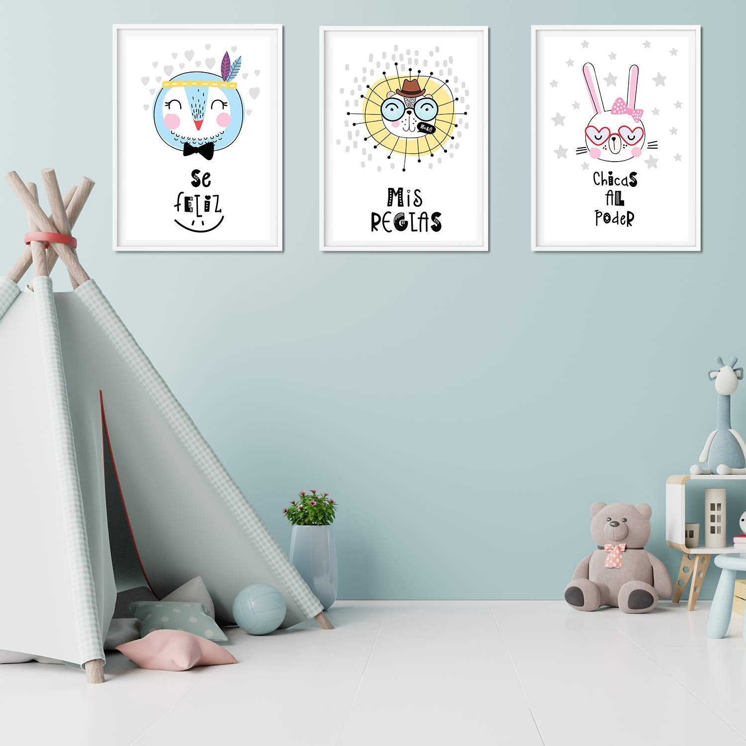 Lot De 5 Affiches Pour Chambre Enfant - Fabriqué En France - Papier Recyclé FSC - Thèmes Animaux (bleu, Rose, Vert, Jaune) - 3