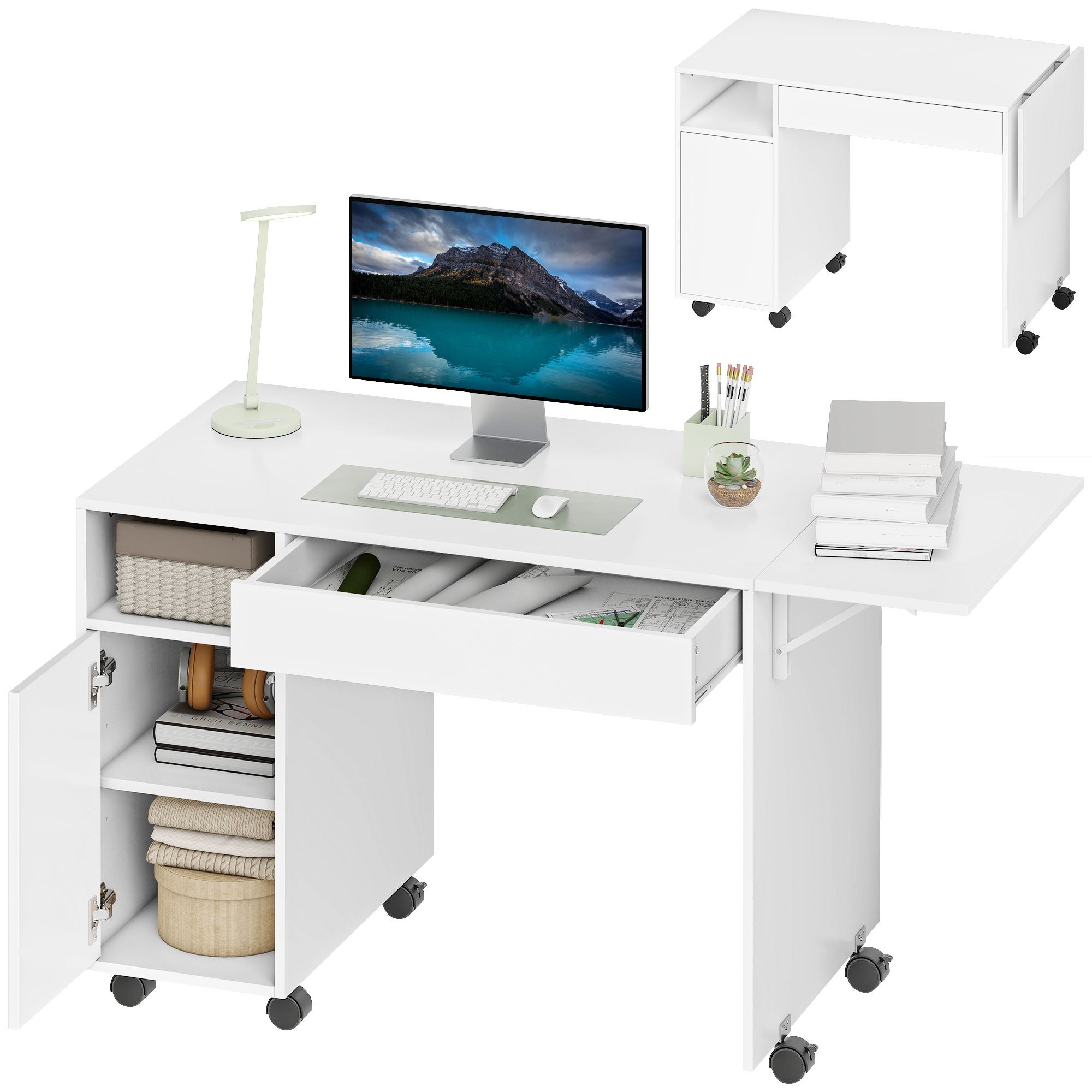 Bureau d'ordinateur sur roulettes, table informatique avec abattant ...