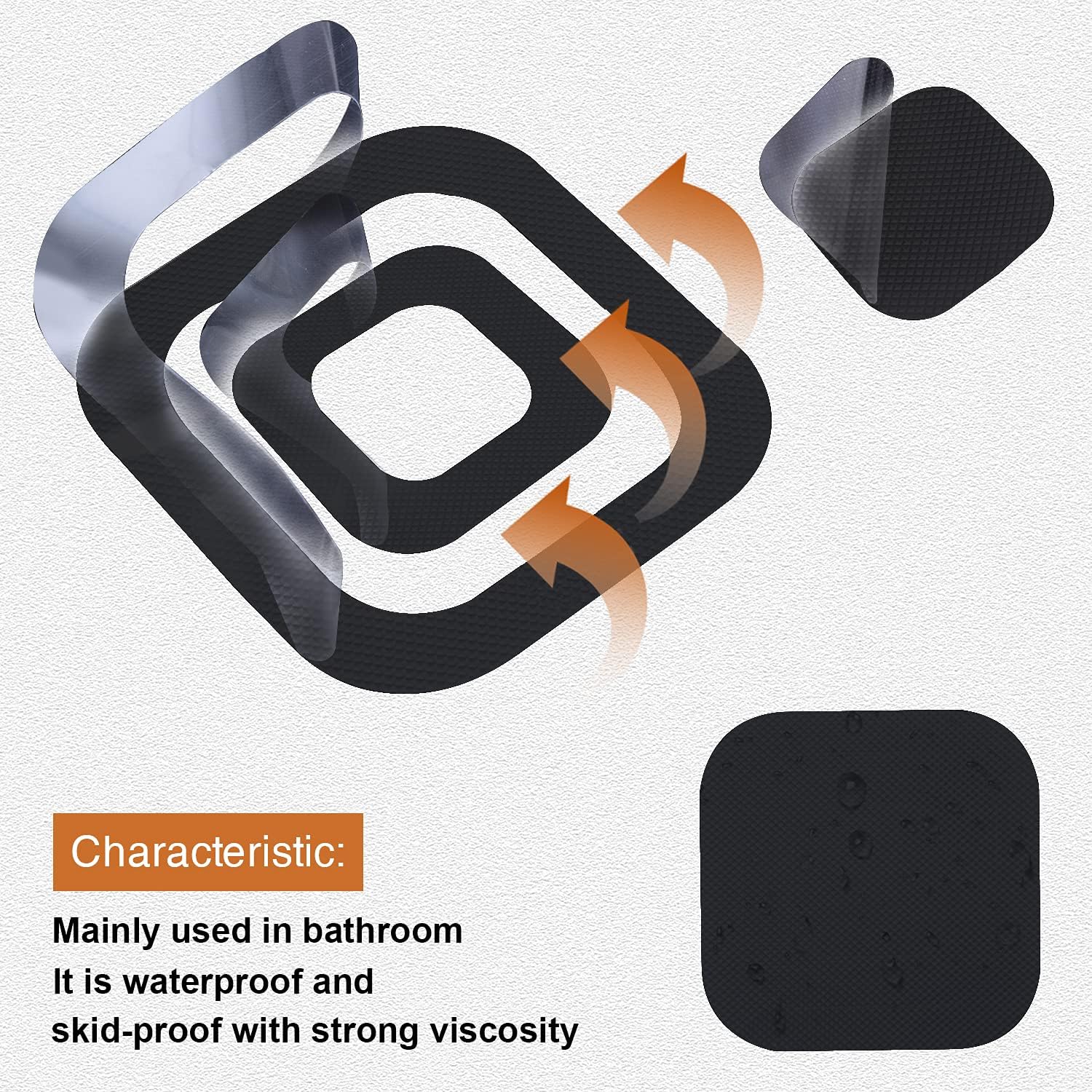 (Czarny) Opakowanie 72 naklejek antypoślizgowych do wanny, prysznica, ściągaczki
