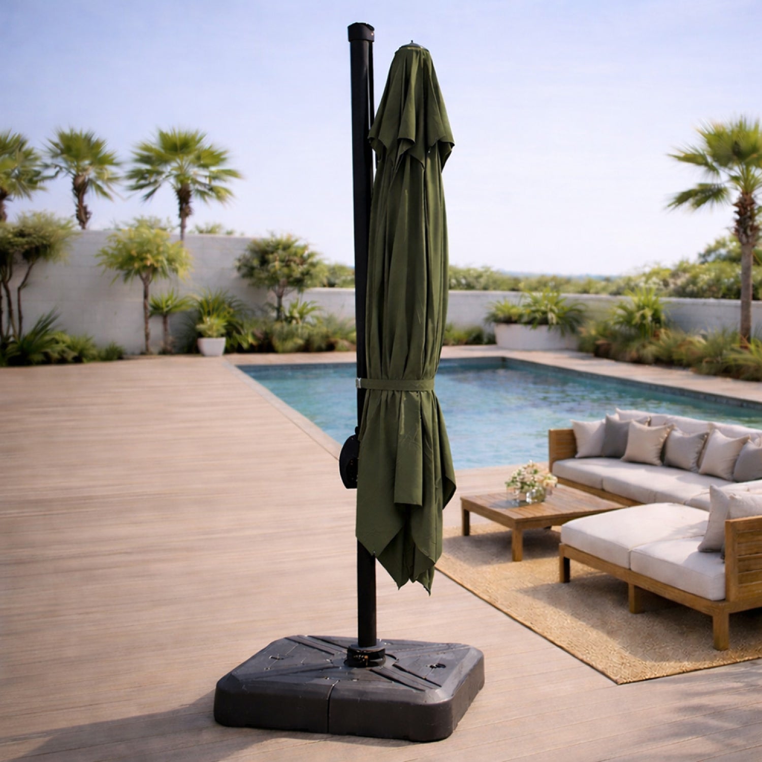 Parasol rectangulaire 3x4m déporté rotatif vert en aluminium CESARE - 6