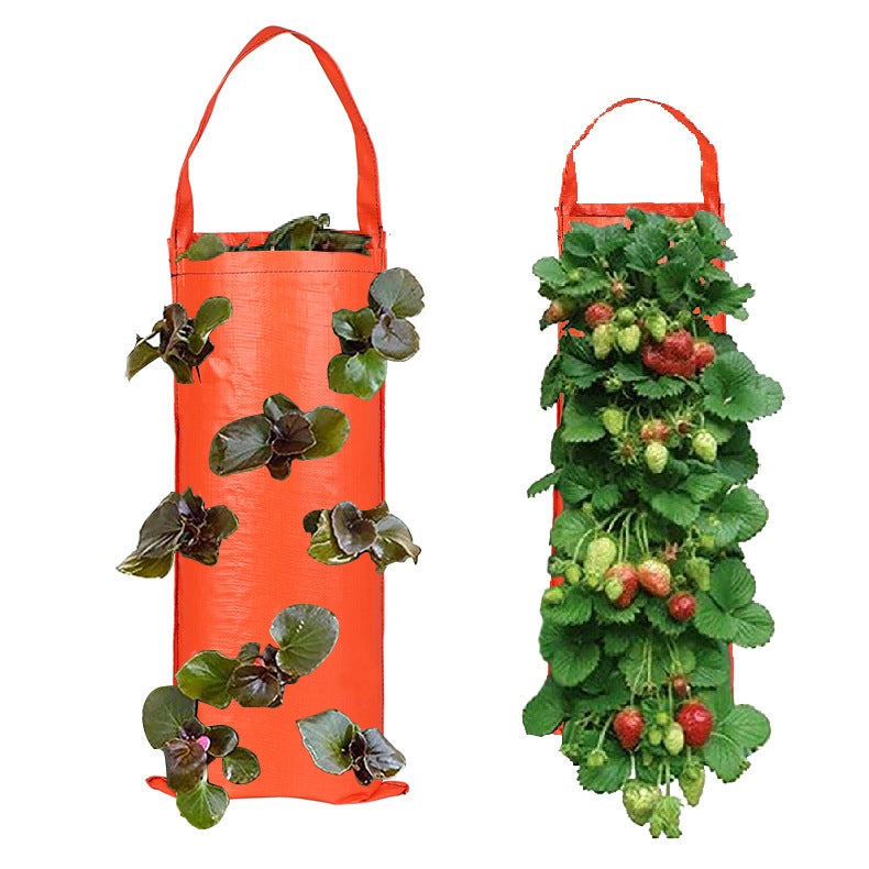 2pcs Sacs de culture de fraises verticaux à 8 trous, sacs de plantes, sacs de pépinière, pots de fleurs et accessoires de conteneurs (orange) - 3
