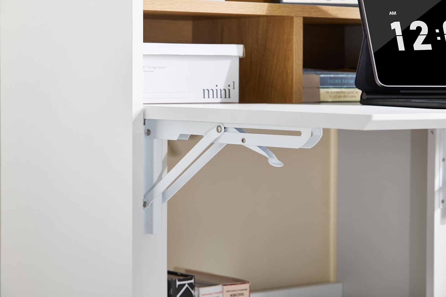 SoBuy Bureau Pliant Table d'Ordinateur Rabattable, Table de Bureau avec Étagères de Rangement, Blanc-Naturel FWT109-WN - 5
