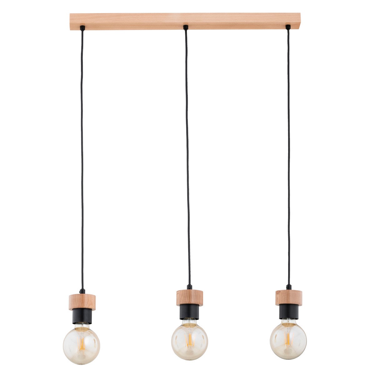 Lampa wisząca Zelia jasne drewno-czarna 3xE27x15W nad stół wym: 85 x 63 x 7 cm metal Alfa
