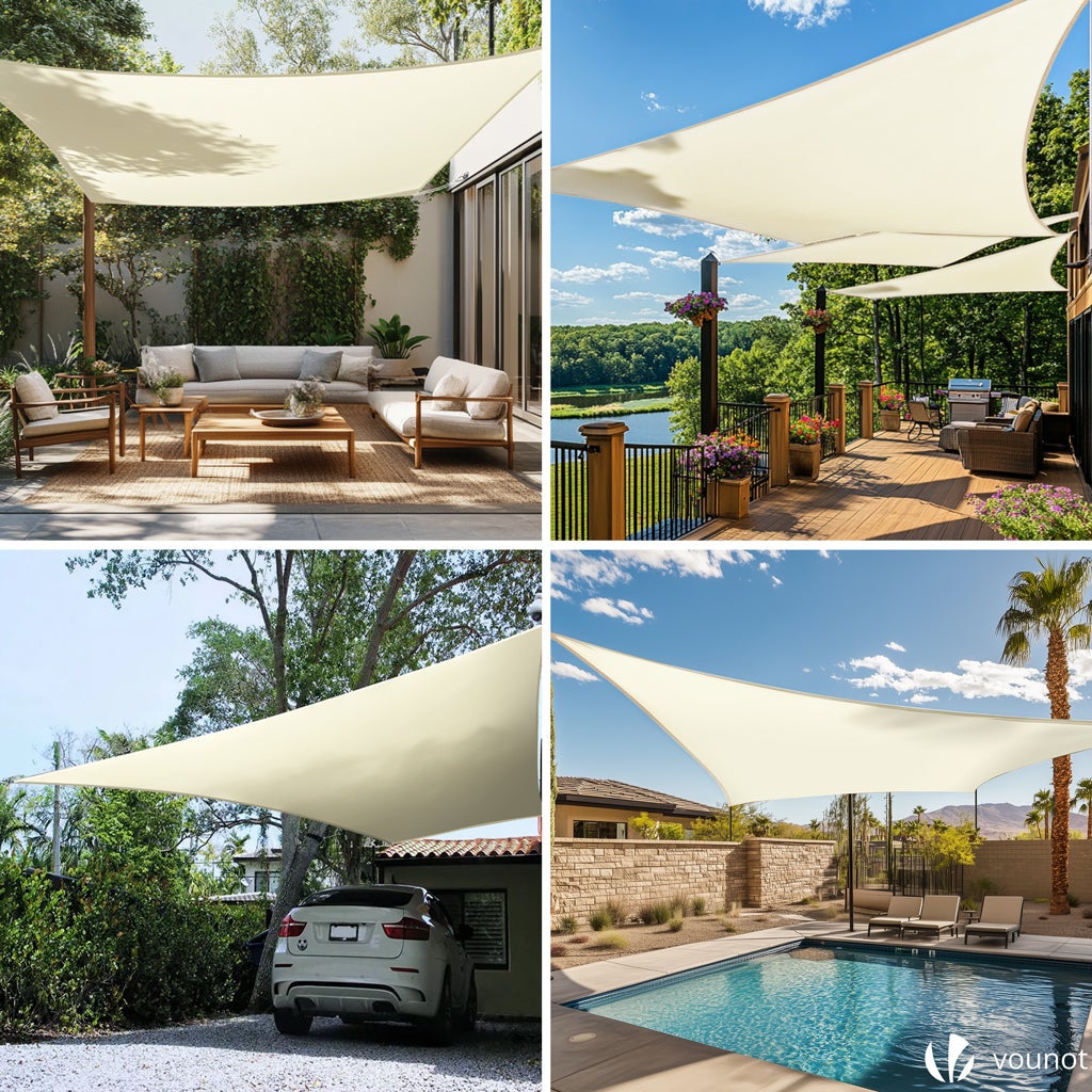 VOUNOT® Vela Ombreggiante Impermeabile Rettangolare 3x2m, Tenda da Sole per Esterno in Polyester con Kit di Fissaggio, Beige - 3