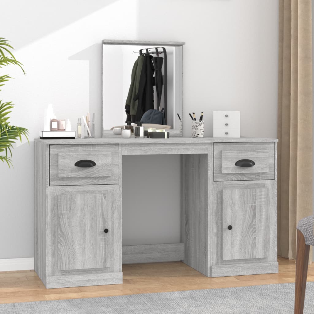 Tavolo da Trucco Krugersdorp Toeletta con Specchio Cassetto Ripiani e Armadietto 138 x 90 x 38 cm - Grigio Scuro [en.casa] | Leroy Merlin