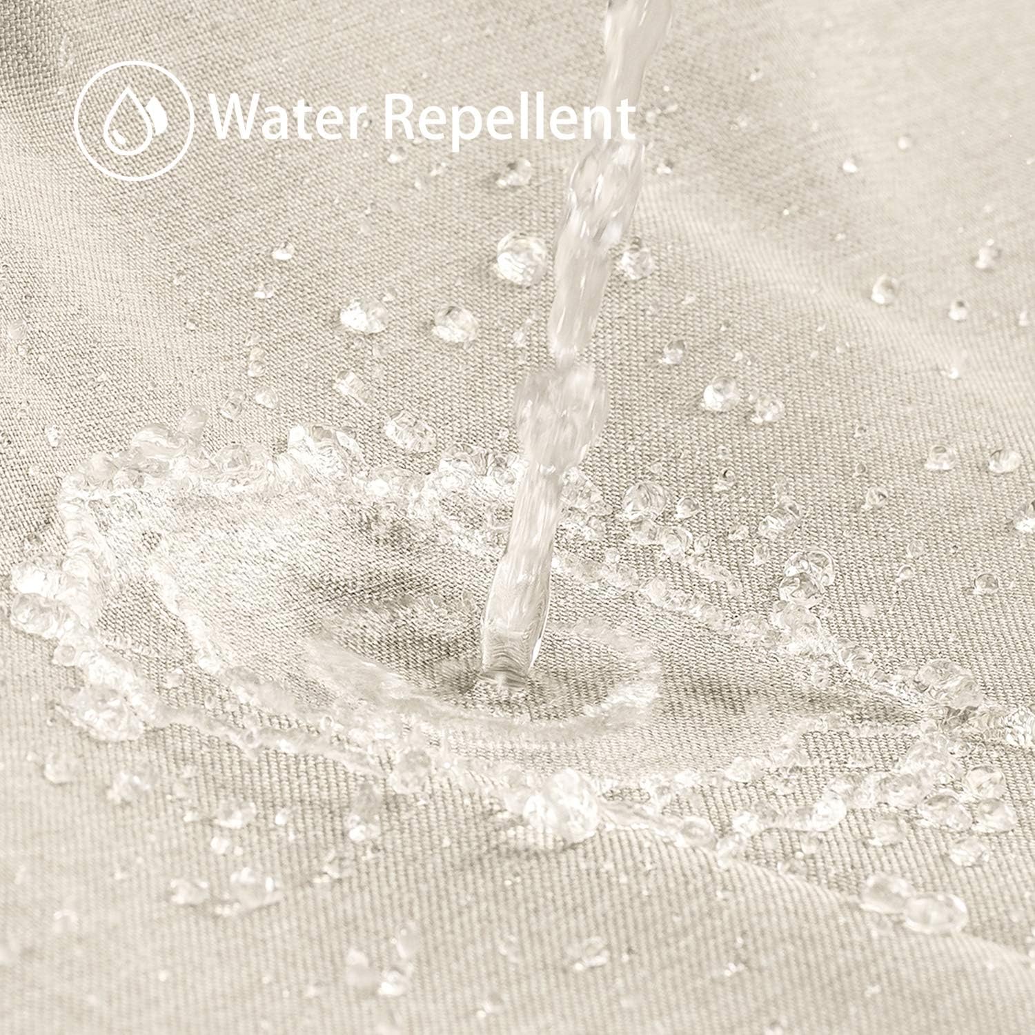 Tenda da doccia in lino con anelli in metallo, impermeabile e antimuffa, tessuto in poliestere resistente per vasca e doccia - 180 x 180 cm (beige) - 3