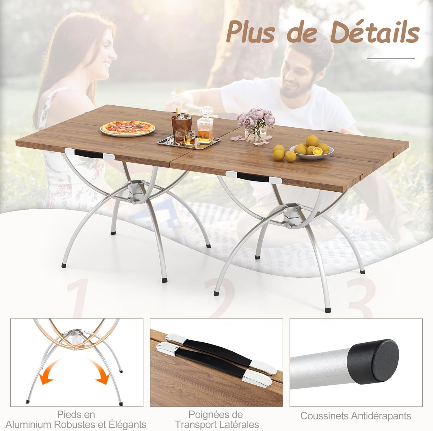 Se di 2 Tavolino da Campeggio, Tavolo Pieghevole da Picnic Leggero Estendibile, Telaio in Alluminio, Borsa da Trasporto e Maniglia, Tavolino P - 4