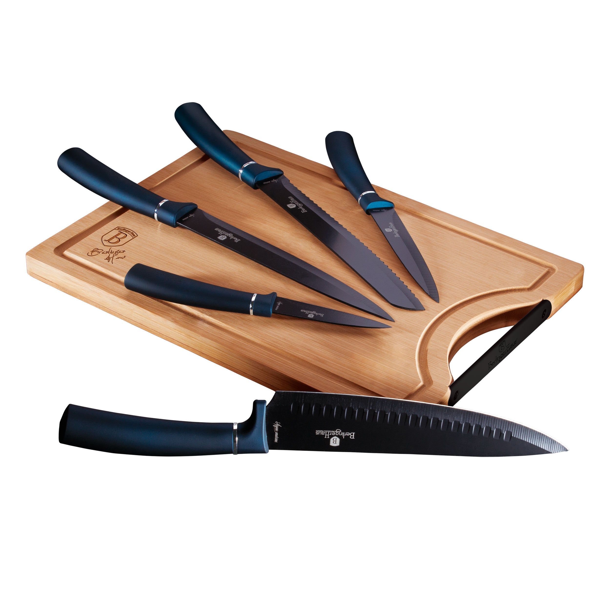 thermohauser Coltello da torta, coltello da cucina (acciaio inossidabile), levigato su un lato, con manico in plastica blu, lama 31 cm, blu