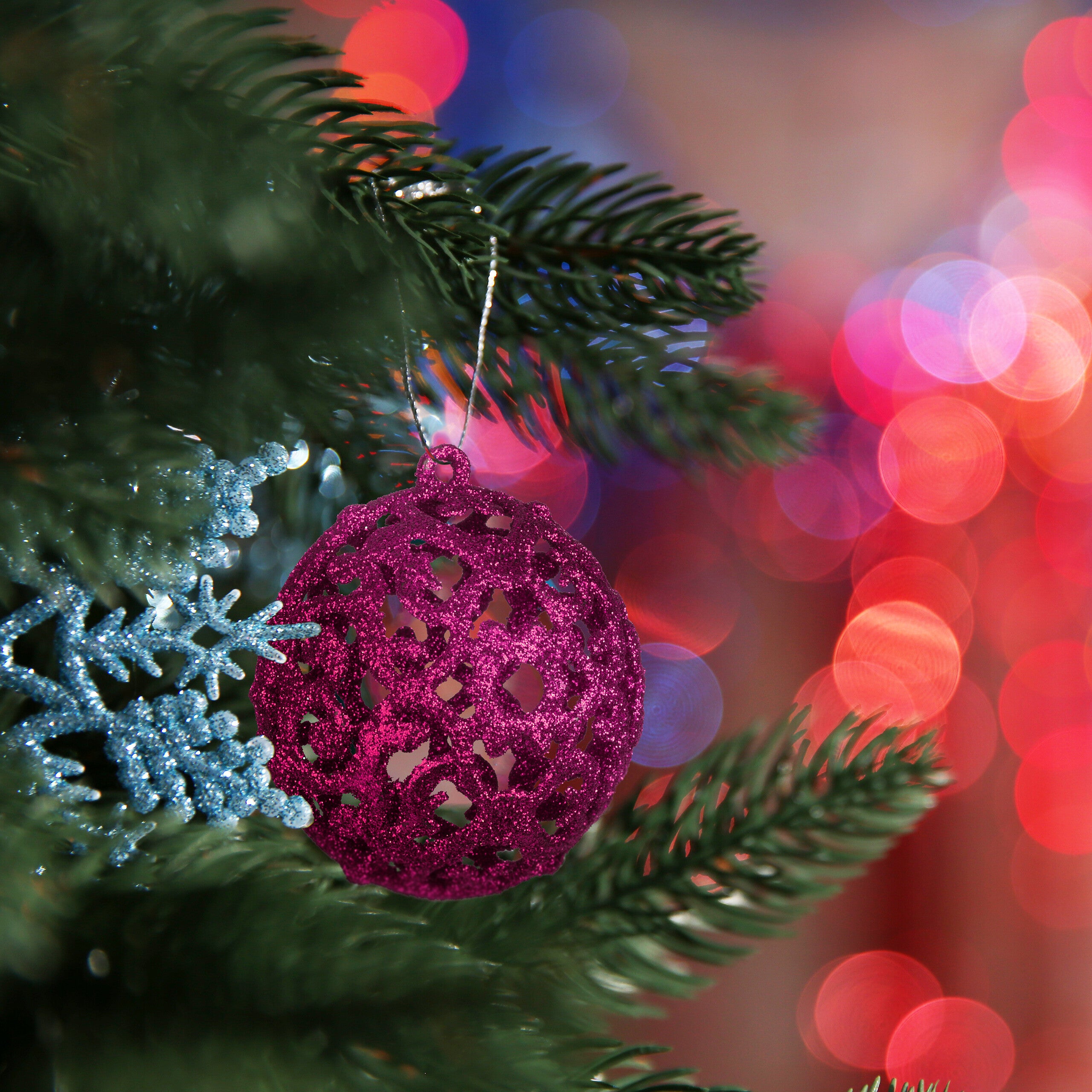 Décoration Noël - Lot De Flocons De Neige Rose à Paillettes - Résine - Fait Main