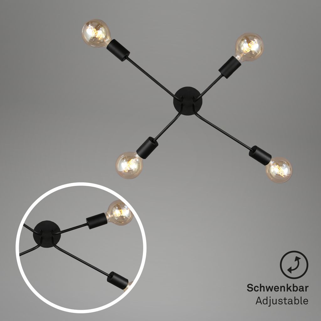 Plafonnier rétro Spot BRILONER LEUCHTEN KUGLO, 60 W, IP20, noir, métal, excl. 4x E27, 66 x 44,5 x 18,5 cm - 6