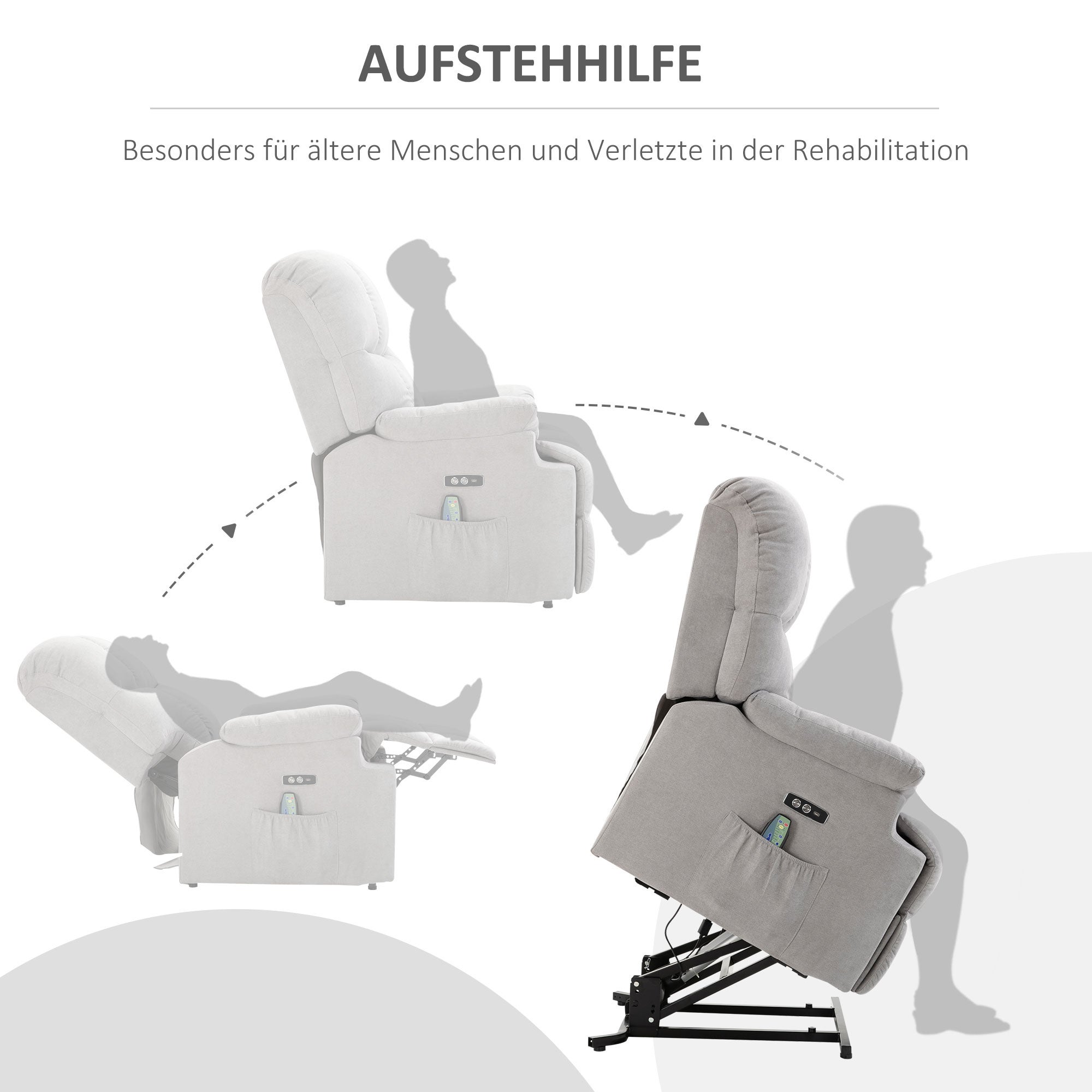 Fauteuil avec assistance relevage, fauteuil de massage, fauteuil inclinable avec port USB TV avec télécommande et poche latérale fauteuil TV - 5