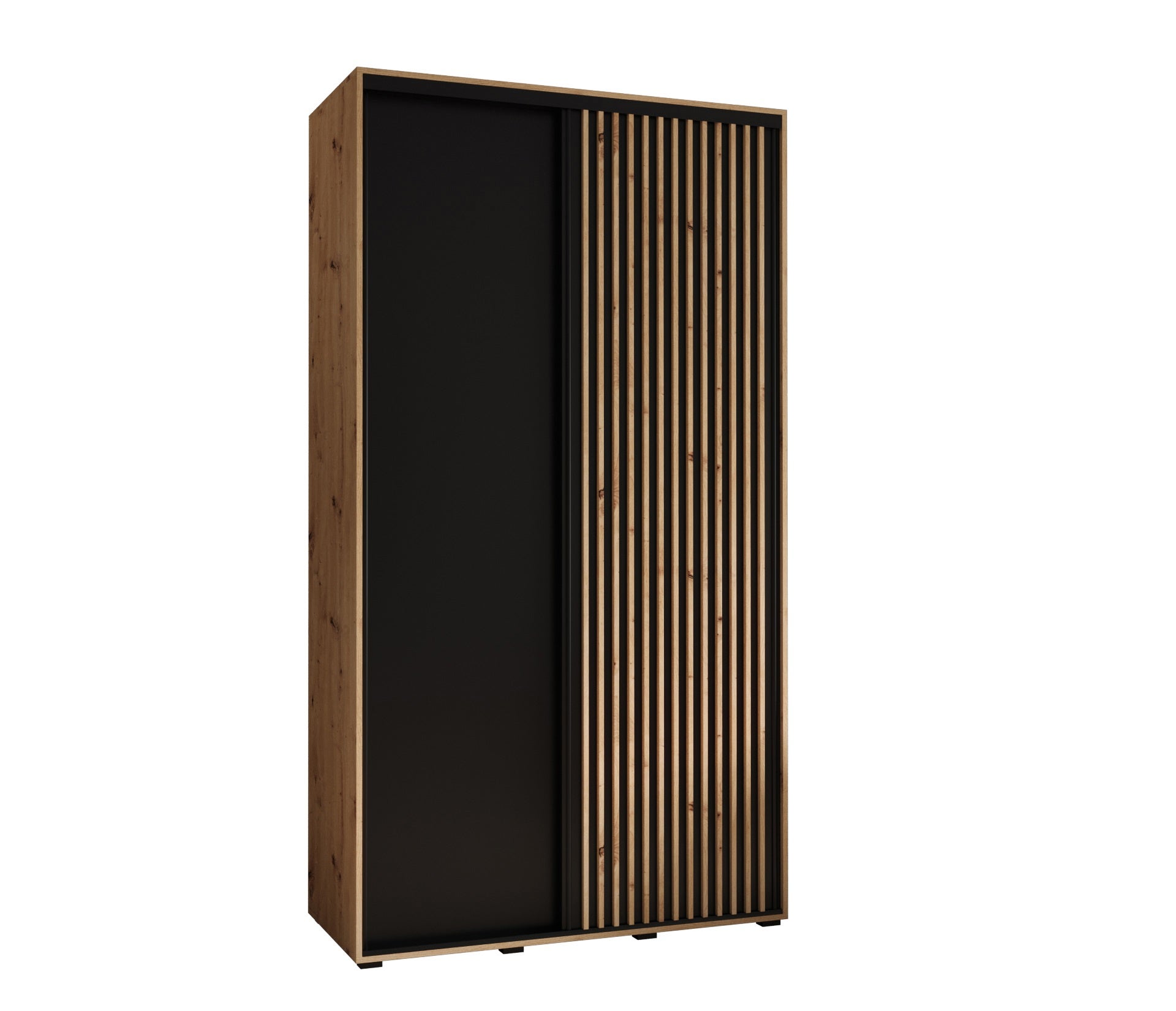 Szafa przesuwna wysoka Lanko 1 130 x 60 x 235,2 cm artisan + czarny + lamele artisan - Abiks Meble
