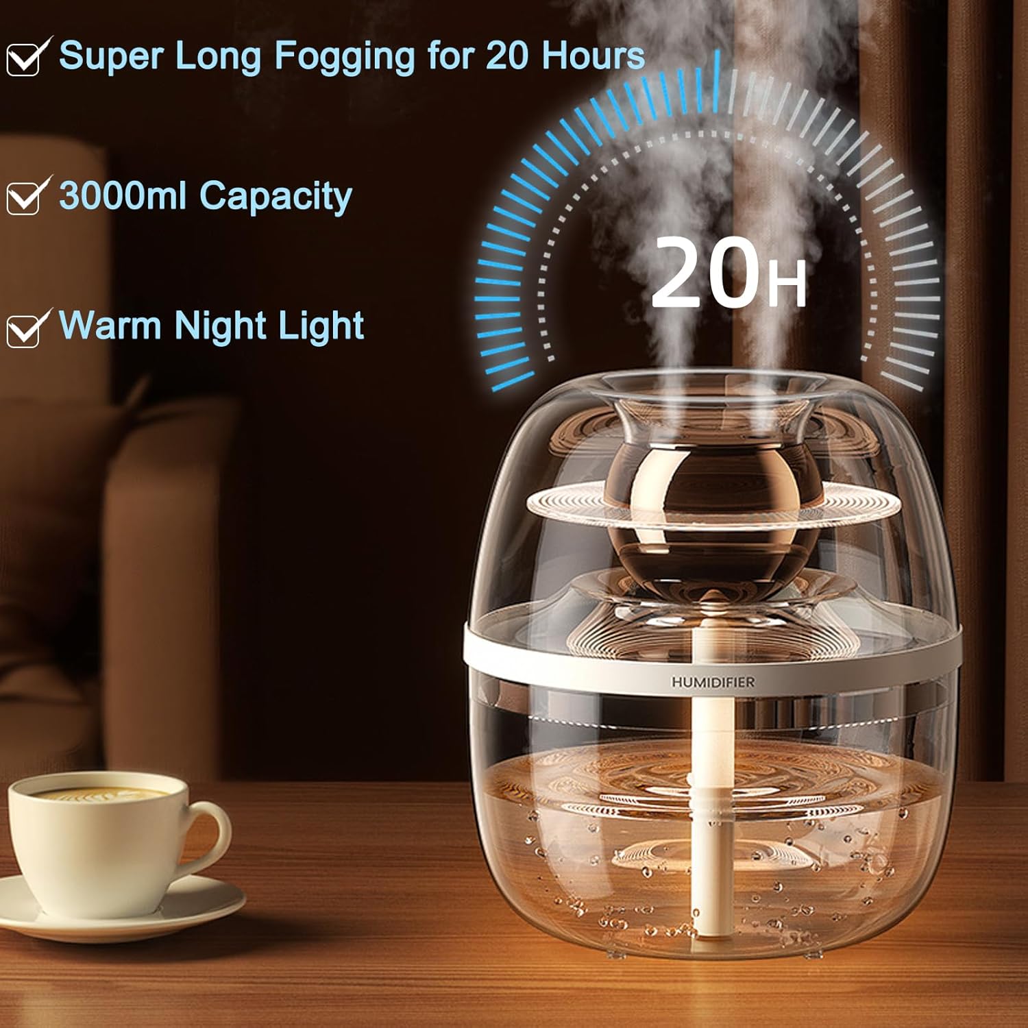 Deerma humidificateur d'air 5l, rotative à 360°, 3 niveau d'humidité réglable, durée 12h, arrêt automatique, <30db, blanc