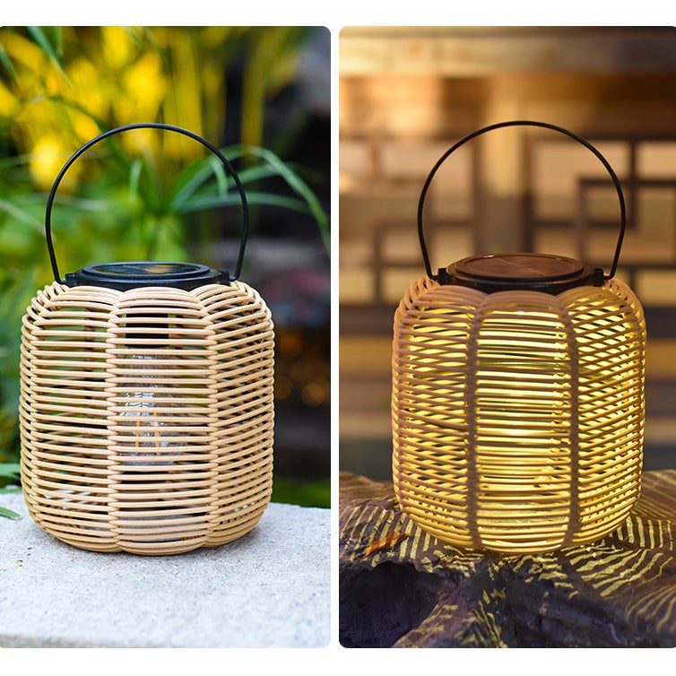 2 pçs lanternas solares ao ar livre à prova dwaterproof água pendurado rattan lanterna luzes solar alimentado lâmpada decorativa para jardim pátio - 5