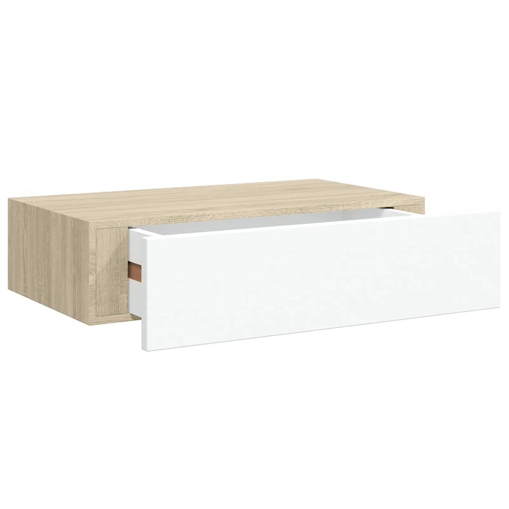 vidaXL Étagères à tiroir murales 2 pcs Chêne et blanc 40x23,5x10cm MDF - 5