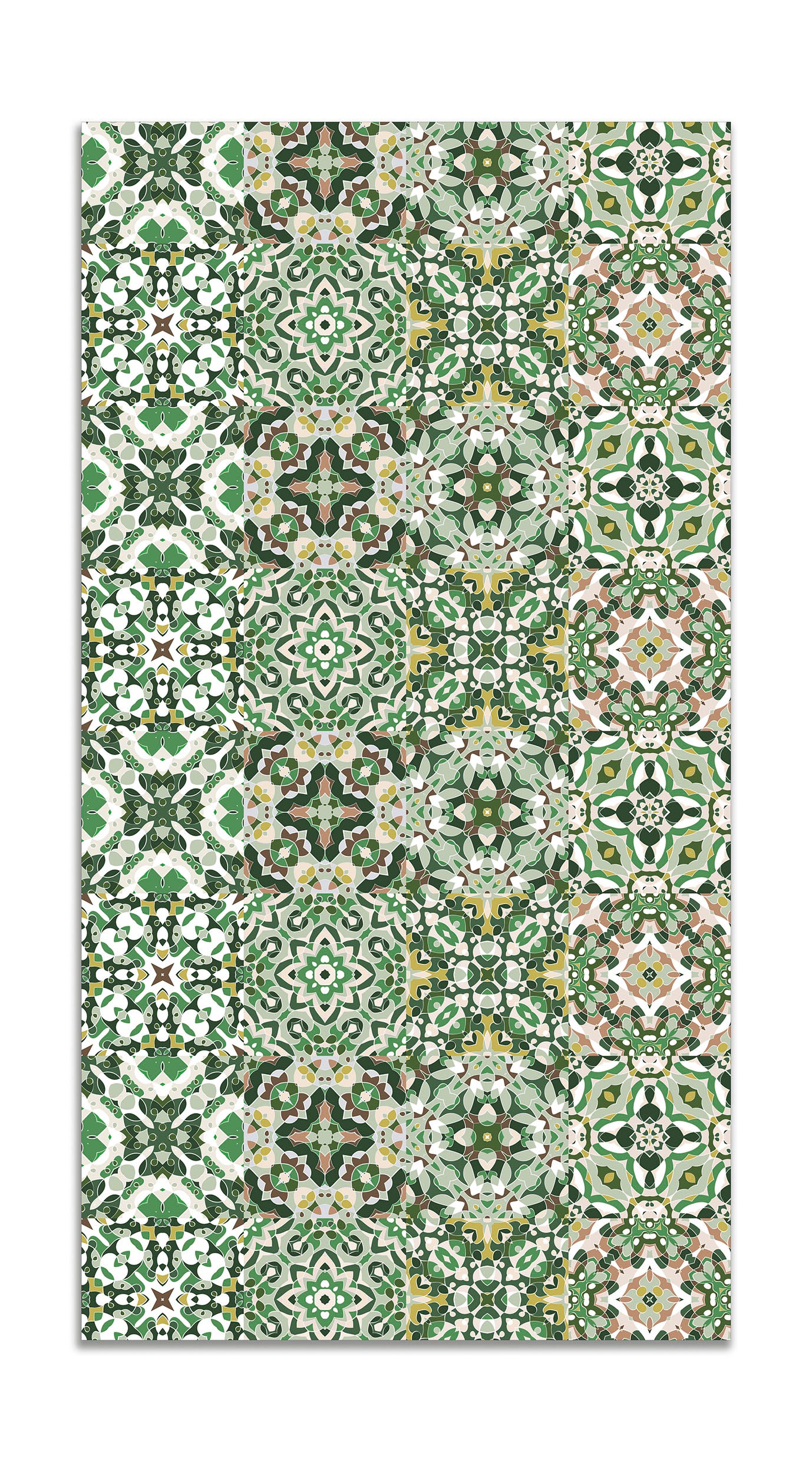 Panorama alfombra vinílica - alfombra de vinilo cocina, habitación, pasillo - decoración hogar - baldosa hidráulico oriental verde 40x80 cm