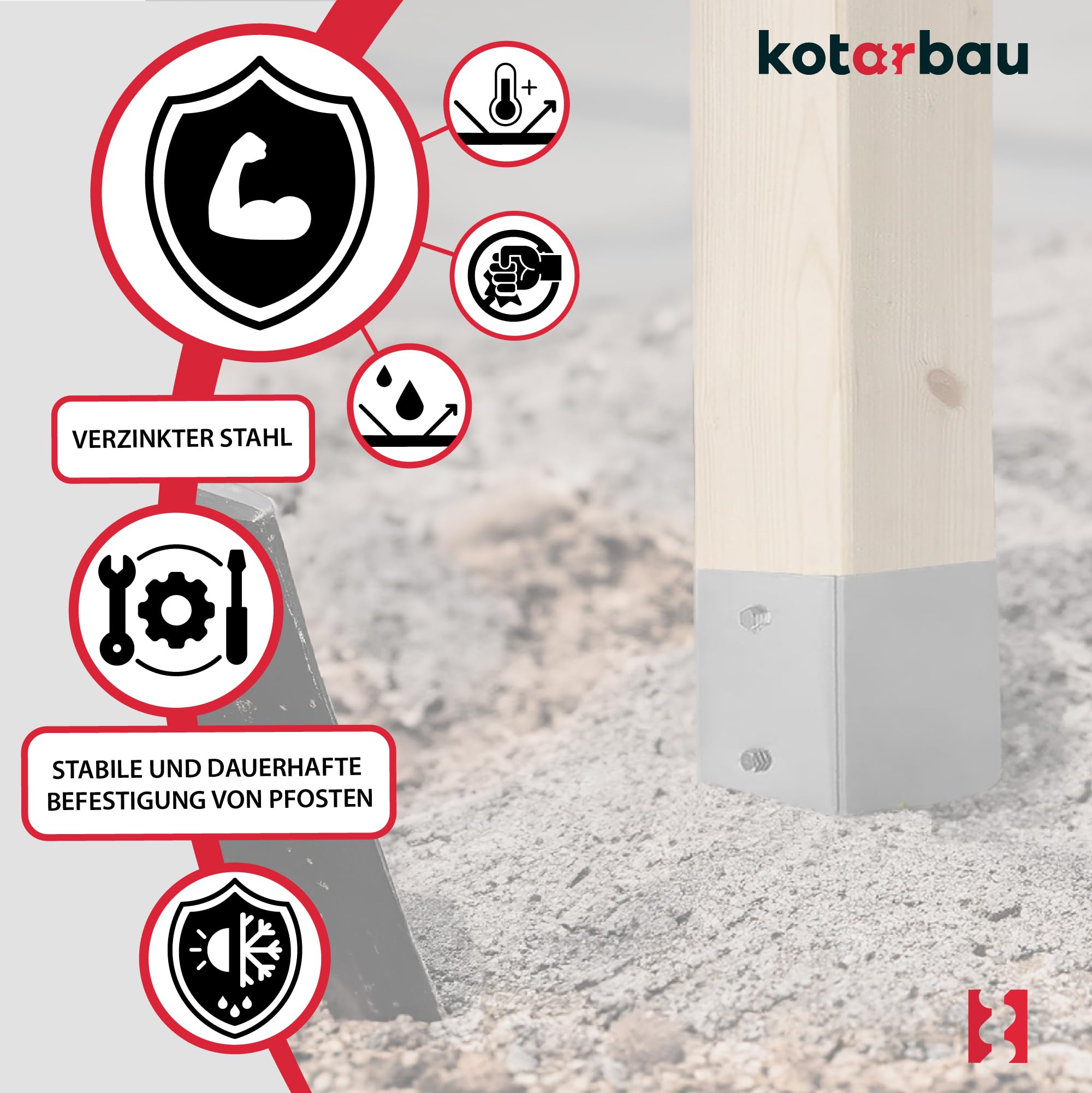 Lot de 4 Support de Poteau Bois - Acier Galvanisé - 75 cm - Argent - 91 x 91 mm - Support Poteau à Enfoncer - pour Clôture et Pavillon KOTARBAU - 5