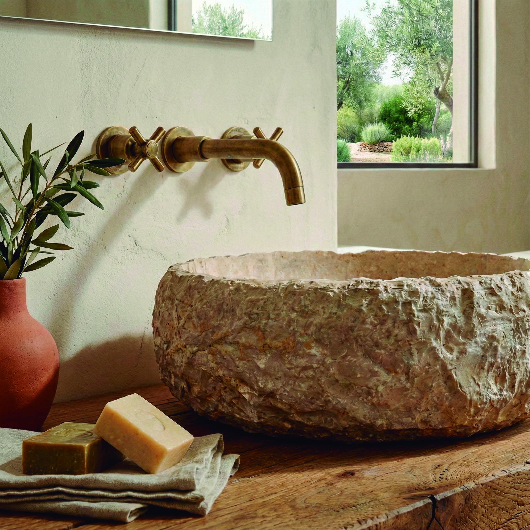 Lavatório de pedra natural bege DAYTON 380 x130 mm - 5