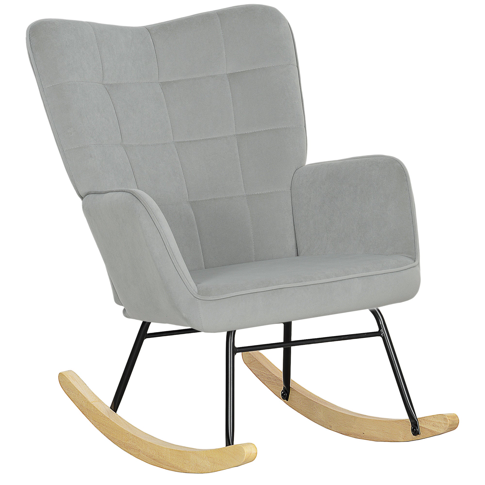 Fauteuil à Bascule Pour Enfant En Tissu Bouclé - Pieds En Bois, Couleur Beige Clair, Assemblage Simple