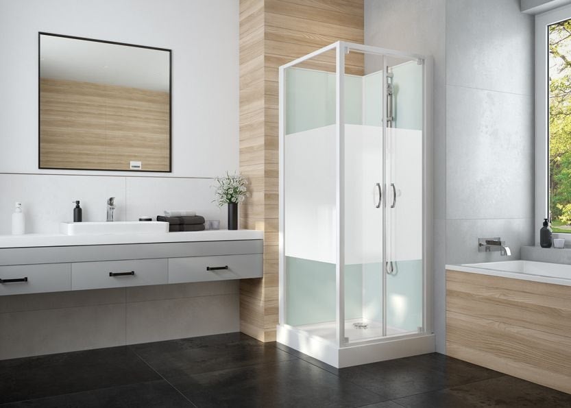 Cabine MELIA - Sans silicone - 80x80cm - Profilés aluminium - Blanc Cabine MELIA - Sans silicone - 80x80cm - Profilés aluminium - Blanc