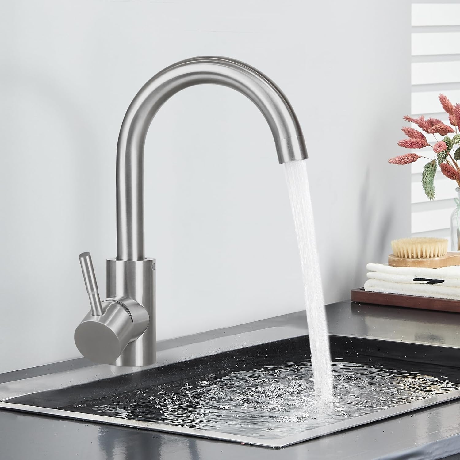 ZMH Bateria kuchenna blatowa Wysoka wylewka 360° Obrotowa dźwignia Wysokociśnieniowa stal nierdzewna