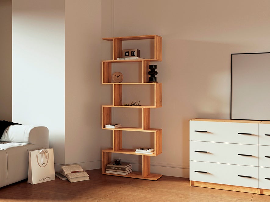 Estante Alta de Sala Meyvaser – Cor Mauvella – 191x80x24,6 cm – Design Minimalista com 5 Prateleiras e Sistema Antiqueda