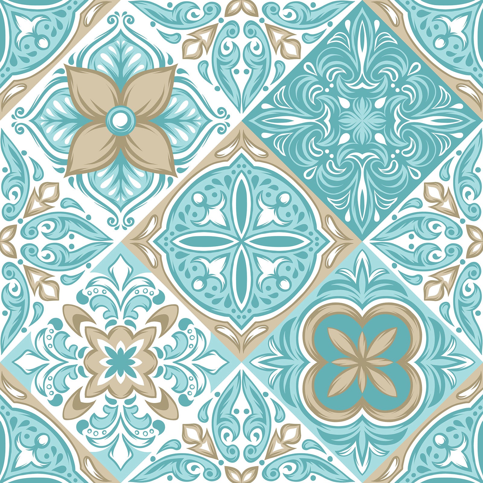 Crédence adhésive sticker décoratif pour cuisine - Effet carreaux de ciment - Adhésif + Protection BRILLANTE - 60x60 cm - 2