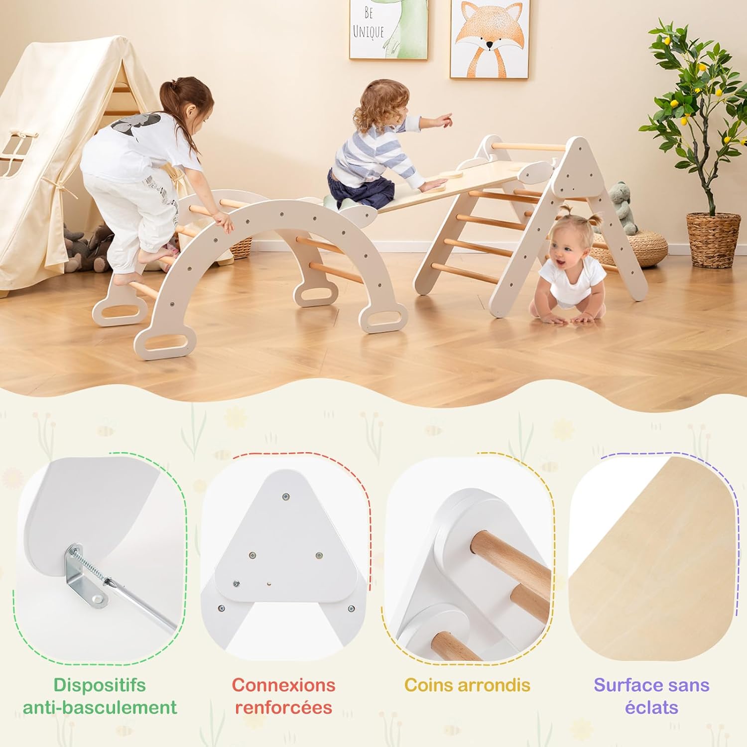 4 in 1 Set da Arrampicata per Bambini, Giocattoli da Arrampicata a Triangolo con Triangolo Arco e Salita, Ideale per Bambini 1 Anni + (Bianco) - 8