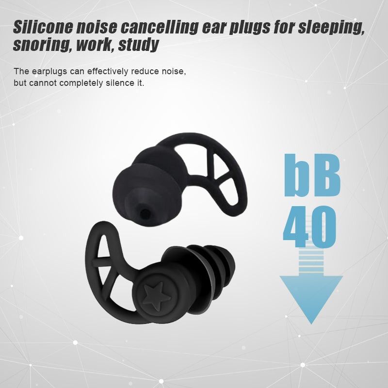 Tampões de ouvido para cancelamento de ruído do sono, redução de ruído de 40DB, 1 par Black - 3