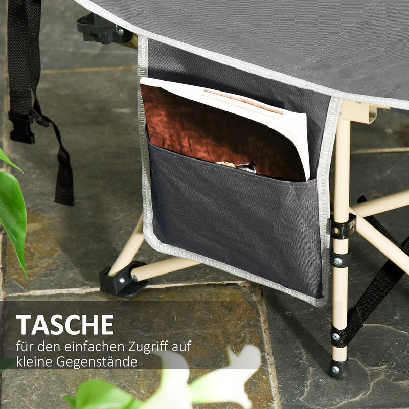 Lit pliant avec rangement intégré, lit de camp pliable, chaise longue extérieure, inclut sac de transport - Gris - 5