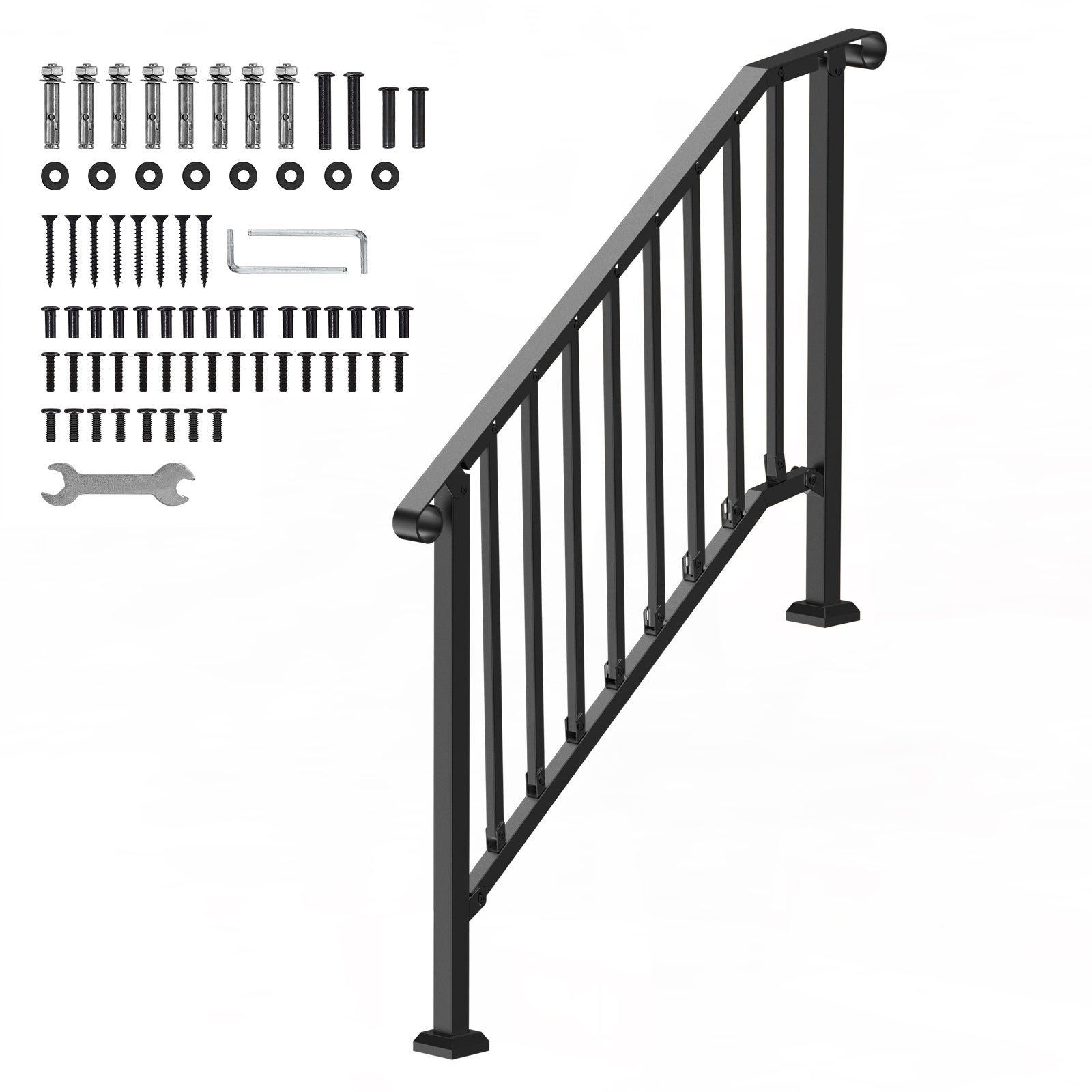 Barandilla de escalera succebuy exterior de 3 a 4 escalones, de acero al carbono con kit de instalación, ideal para personas mayores y porches