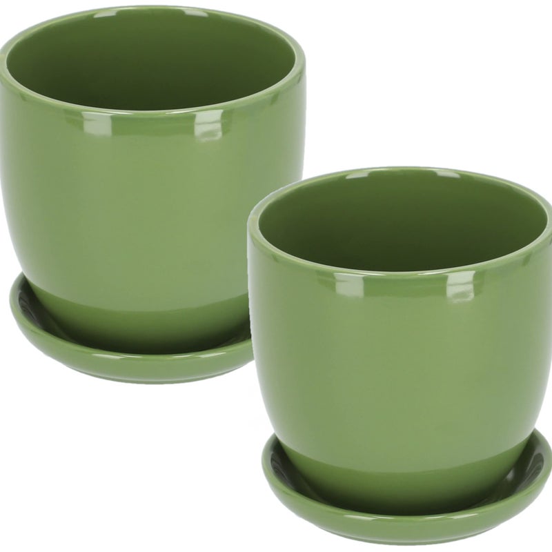 Doniczka donica osłonka ceramiczna z podstawką zielona ⌀20 cm - 2 szt. - KOTARBAU