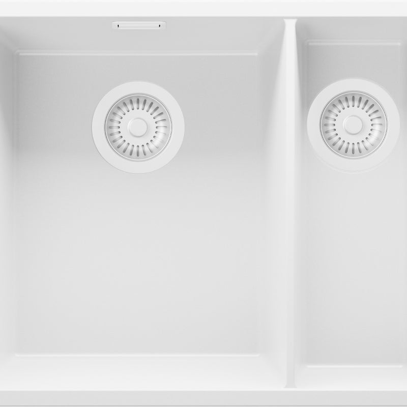 Zlewozmywak podblatowy Cały Biały 56x47cm, Zlew Kuchenny 1,5 Komorowy + Syfon, do szafki od 60cm - Londyn Duo PRIMAGRAN