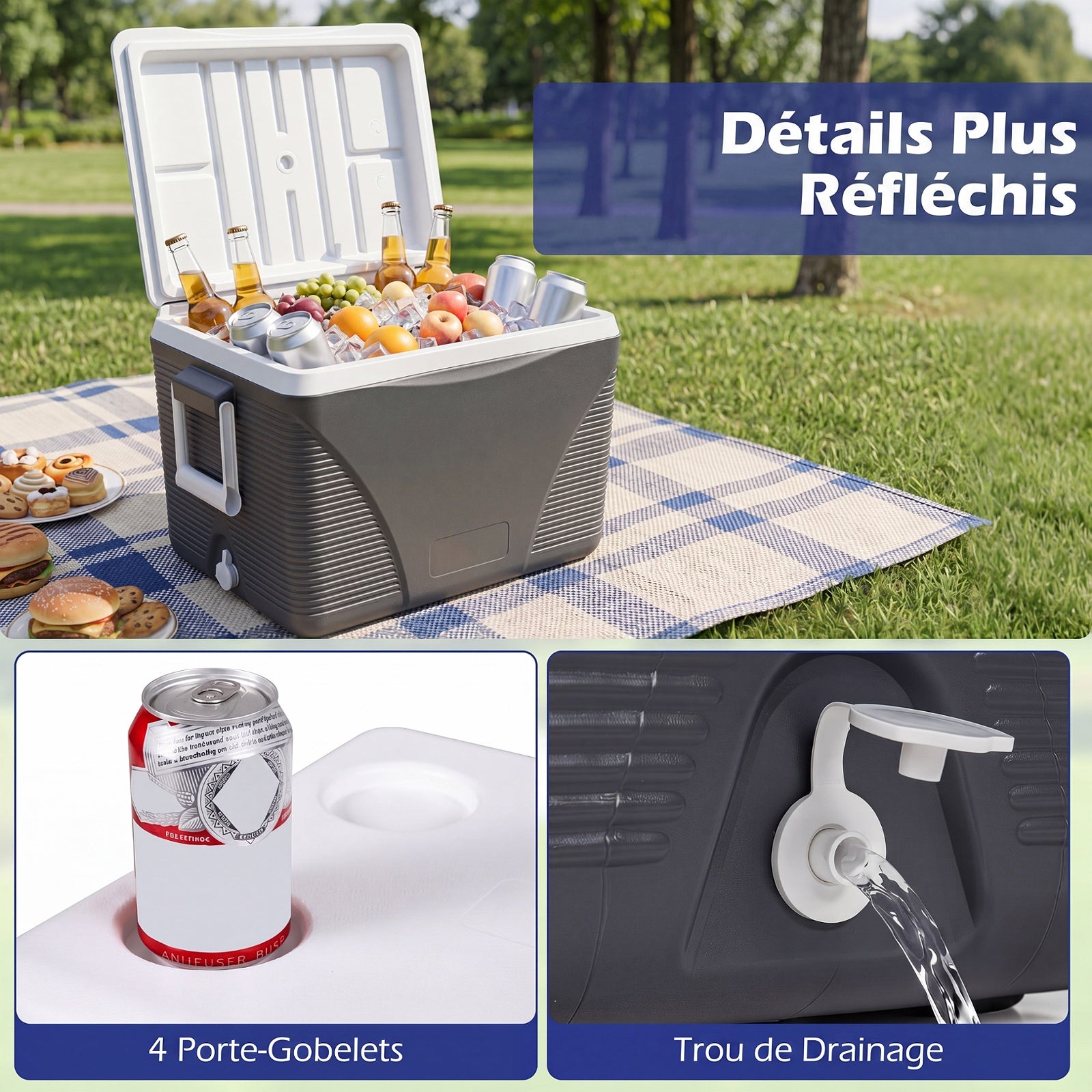 Glacière Rigide 41L Isotherme, Boîte Réfrigérante Grande Capacité, Maintien au Froid 5 à 7 Jours, Glacière de Camping Portable avec Porte-Gobelets - 5