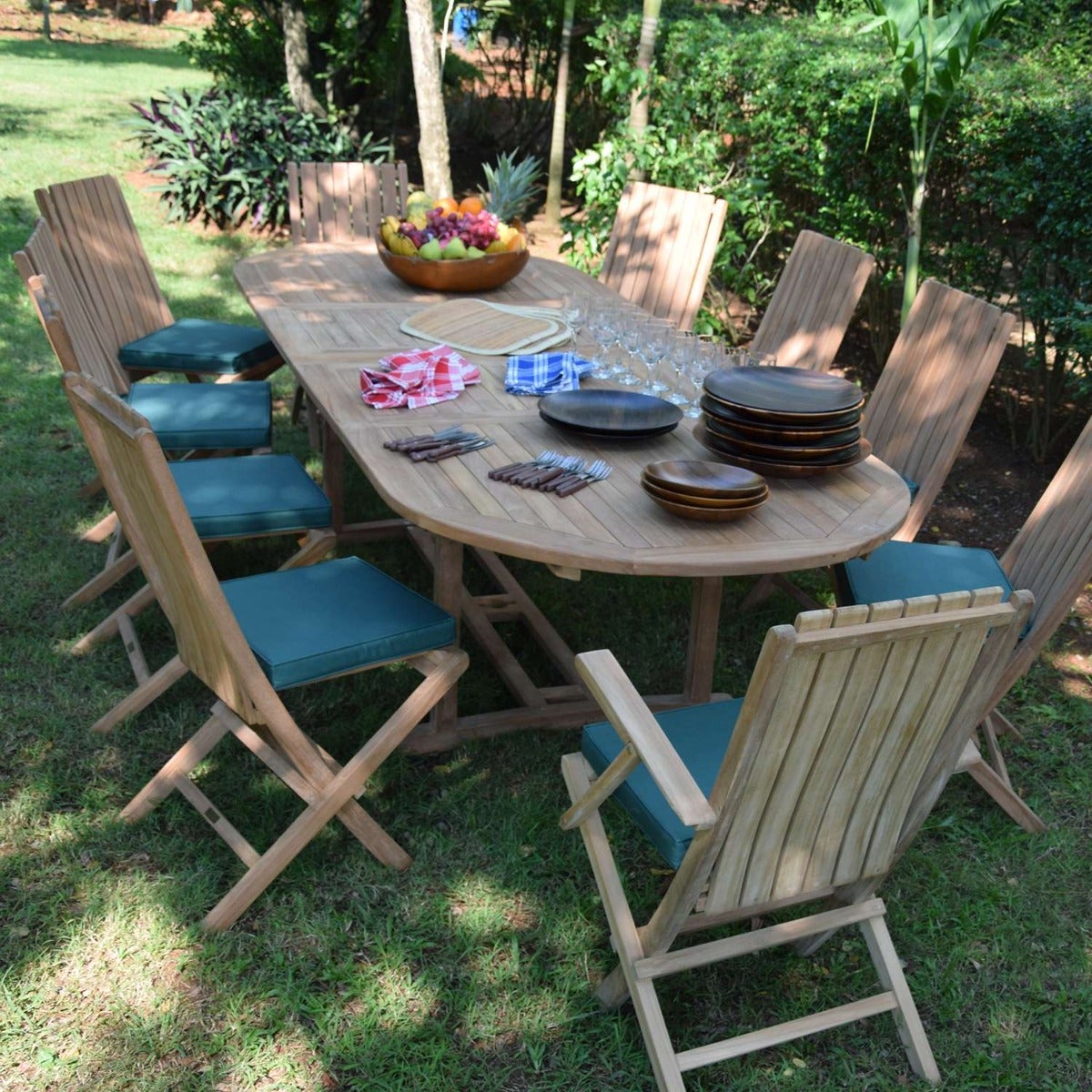 Table de jardin extensible ovale en Teck Marron 14 places - 6