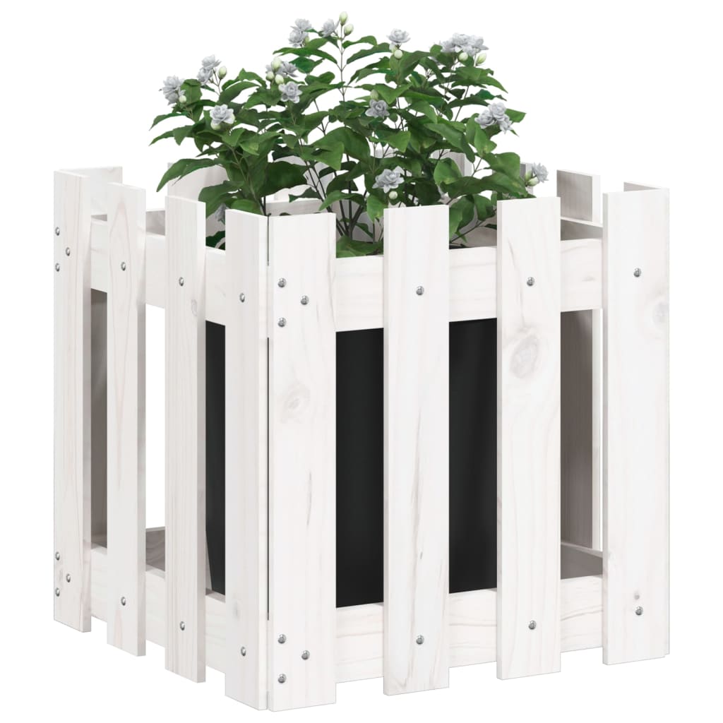 Jardinière | Bac à fleurs | Pot de fleurs avec design de clôture blanc 40x40x40 cm pin massif722226 - 3