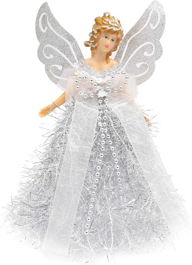 Cimier Ange De Noël Lumineux LED - Pour Cime De Sapin, Décoration Fête, Style Rustique - 25x30 Cm