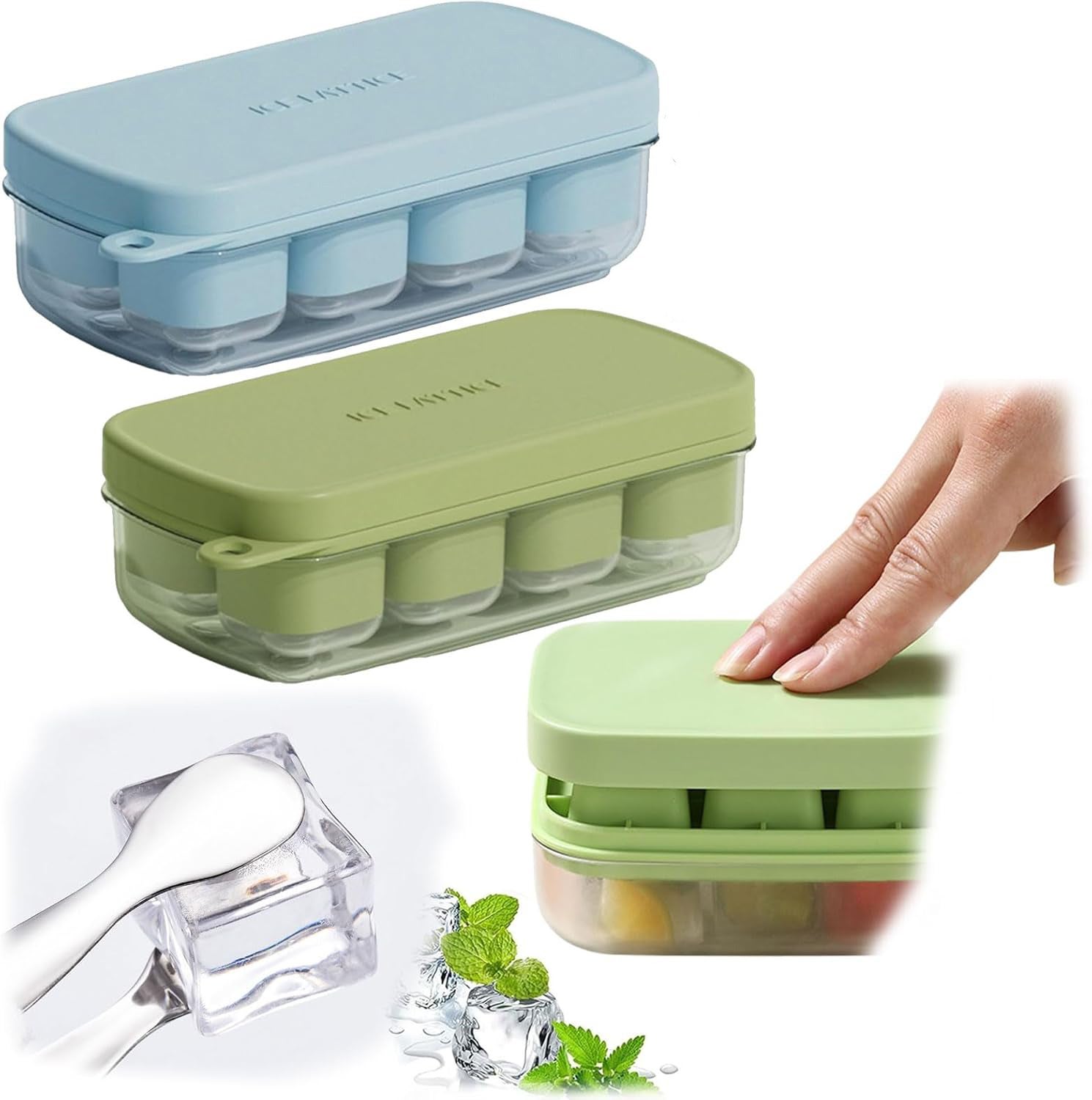 Nbyouw Bandeja Para Cubitos De Hielo, Paquete De 2 – Moldes Apilables De Silicona Grande Para Congelar Cubitos De Hielo Y Máquina De Cubitos De Hielo Cuadrados De Fácil Liberación Con