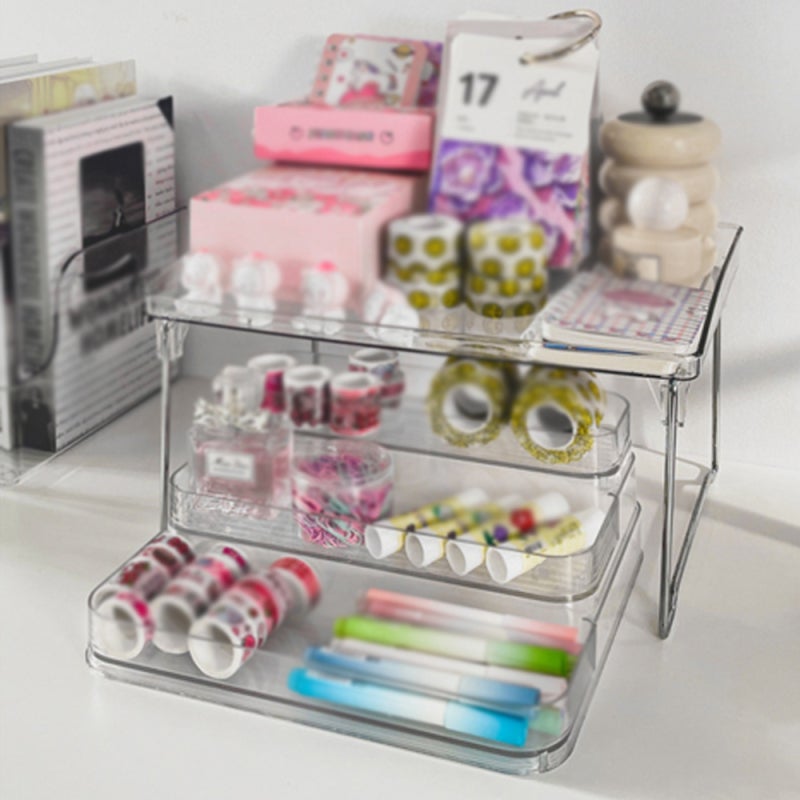 Présentoir à parfums à trois niveaux en acrylique transparent, coiffeuse de bureau, étagère de présentation de cosmétiques de luxe（2PCS） - 8
