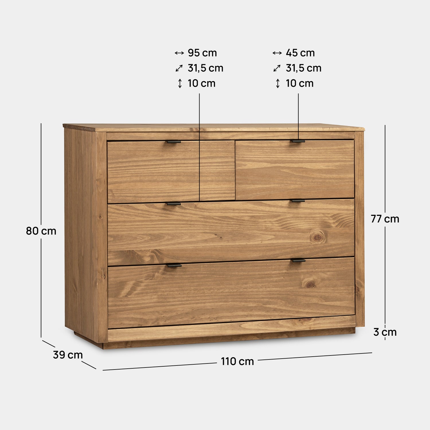 Commode à 4 tiroirs en bois massif couleur naturelle Sven - 3