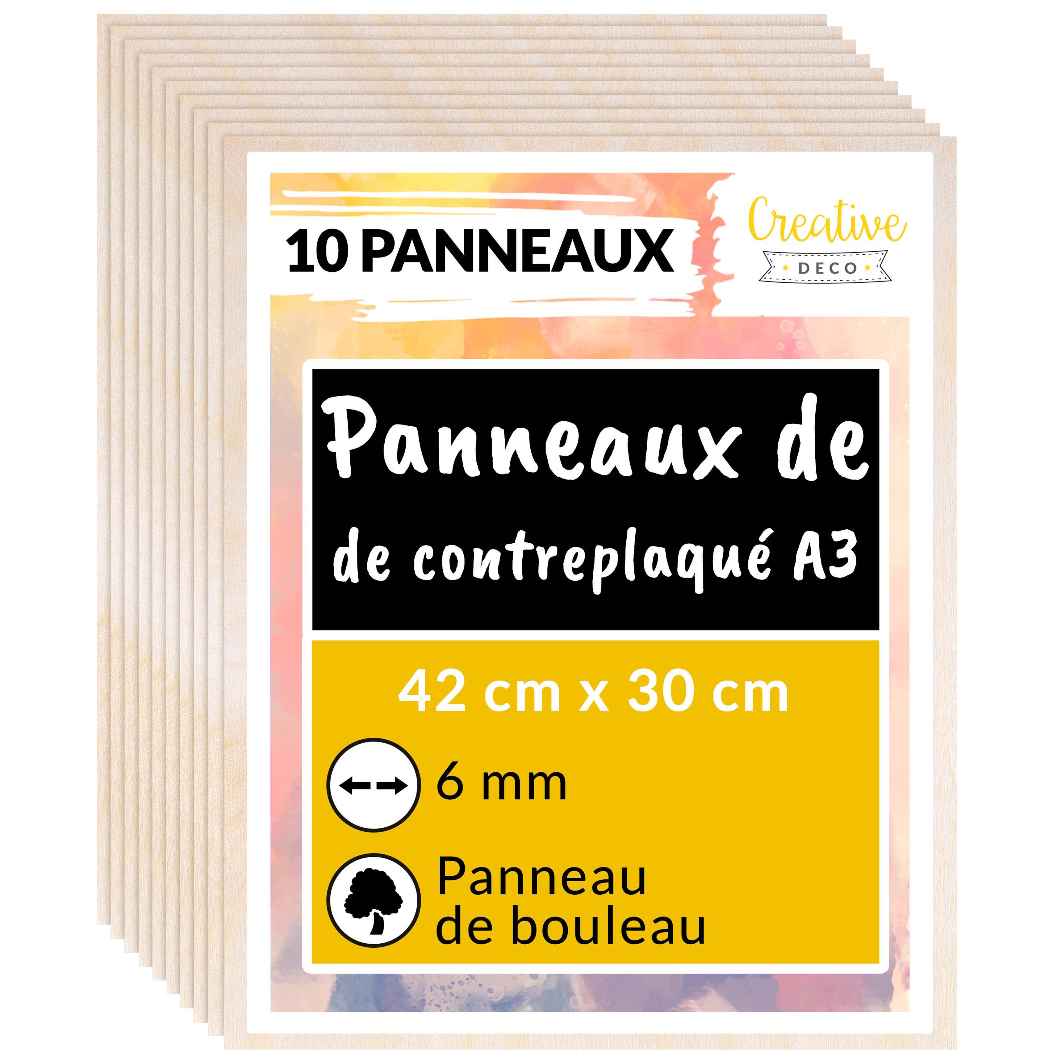 Creative Deco Lot De 10 Panneaux MDF A3 - 420 X 300 X 2 Mm | Planche Bois Brut Idéale Pour Découpe Laser, Pyrogravure, Linogravure & Bricolage Créatif